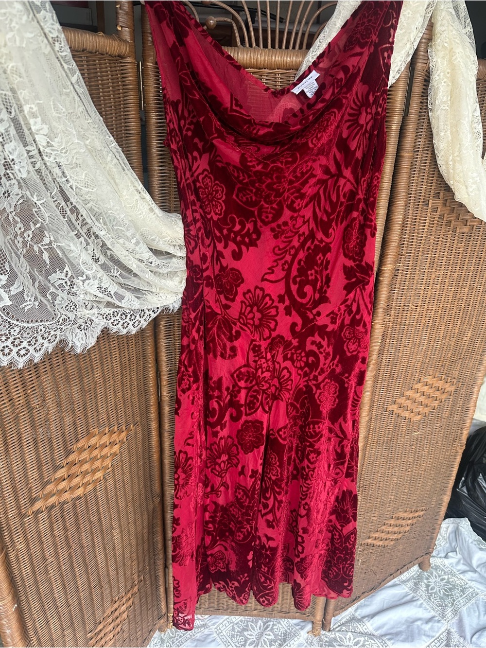 Avenue Deep Red Velvet Floral Maxi Dress